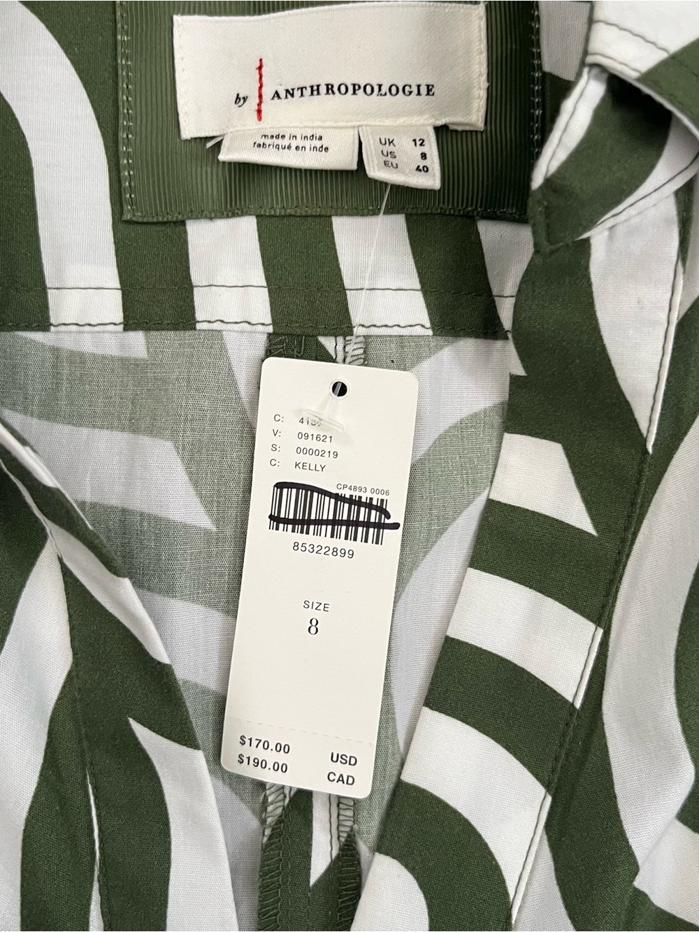 Anthropologie Green Geometric Poplin Shirt Dress Button Front Cotton Size 8 NWT - Picture 9 of 12